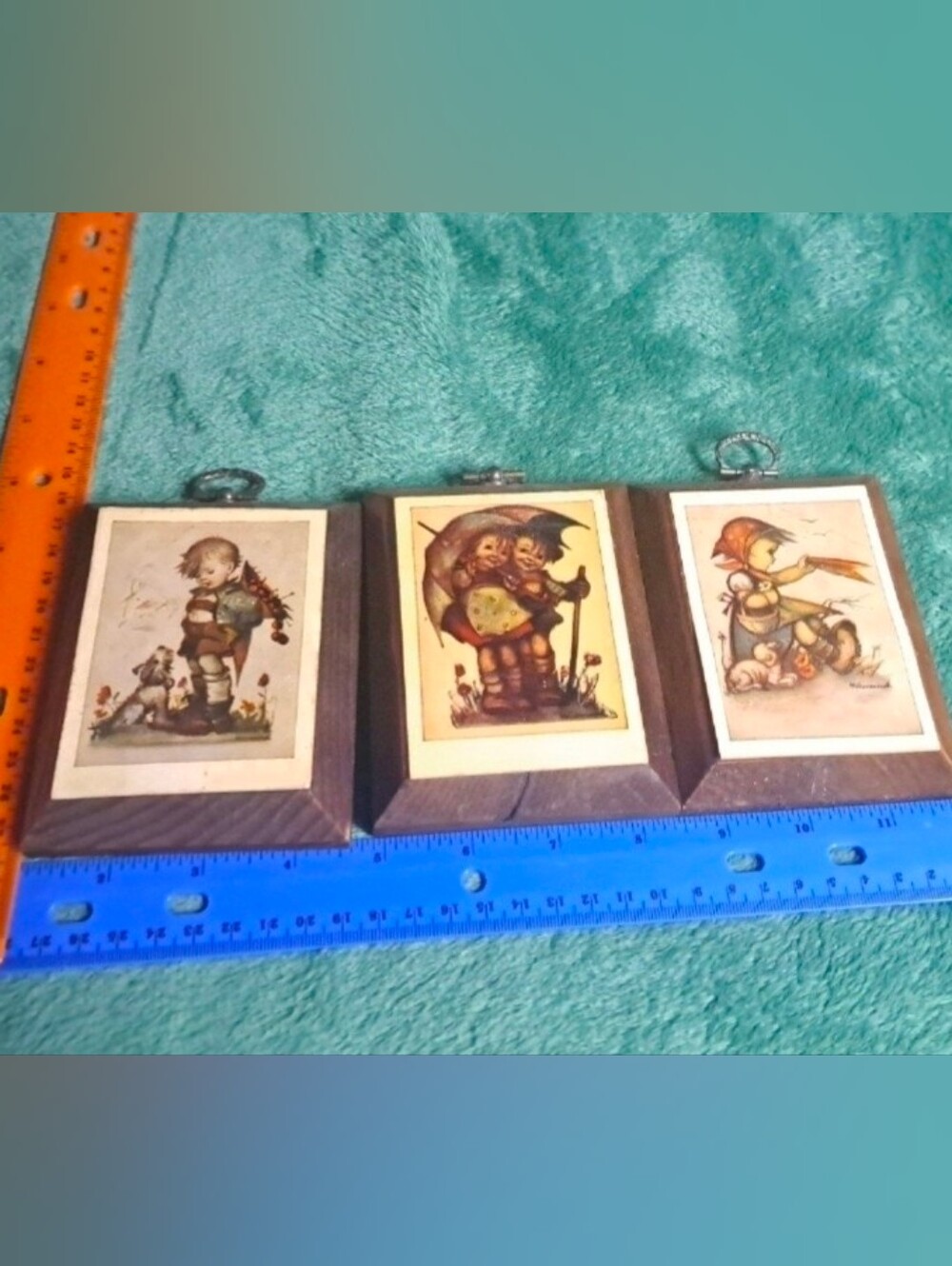 Vintage MI Hummel Goebel Wood Wall Plaques Set of 3 Stormy Weather Country Boy